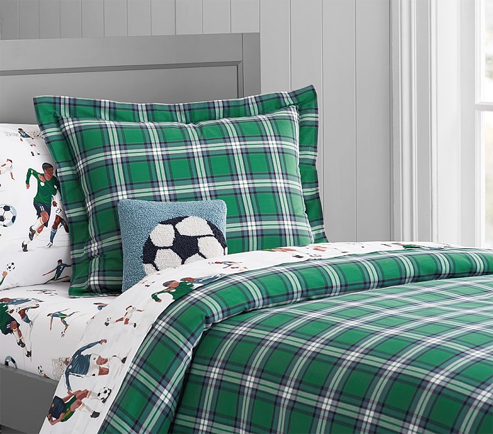 Field Plaid Kids Duvet Cover Pottery, Blue And Green Plaid Duvet Cover