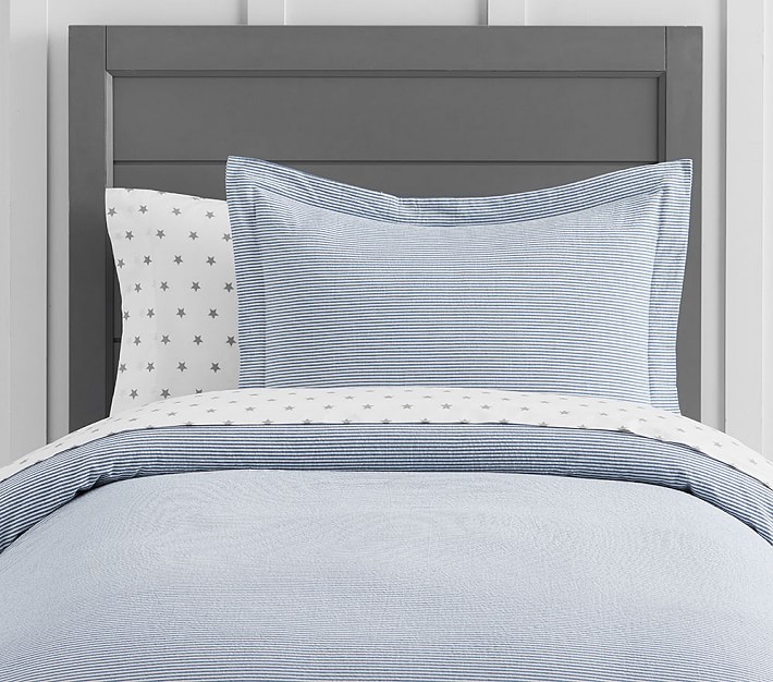 Details about   Pottery Barn Collins headboard slipcover Cal King Courtney Stripe Ticking fabric 