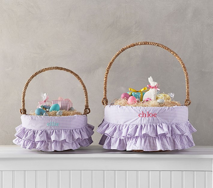 Lavender Gingham Ruffle Easter Basket | Pottery Barn Kids