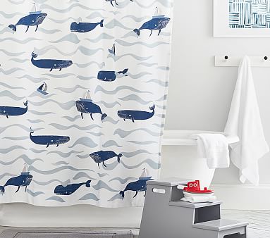 Fun Bright NWOT Pillowfort Whale Shower Curtain & Whale Bathmat Set for Ages 3 
