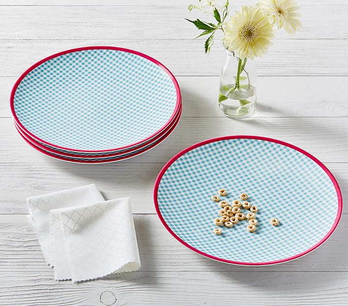 Aqua Gingham Plate Pottery Barn Kids