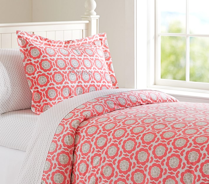 coral and grey duvet cover