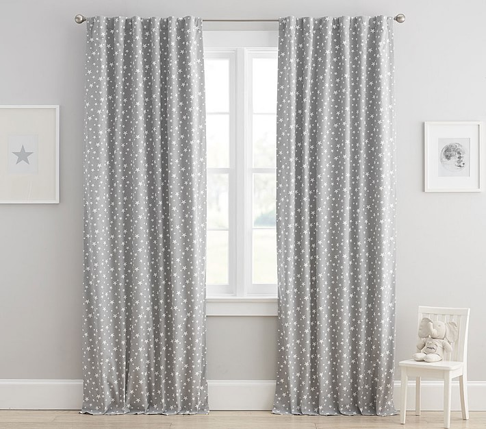 Stars Boys & Girls Bedroom Soft Woven Blackout Ring Top Metallic Curtains 