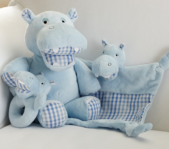 Pottery Barn Kids Set/2 Blue Critter Hippo Rattles Nursery 