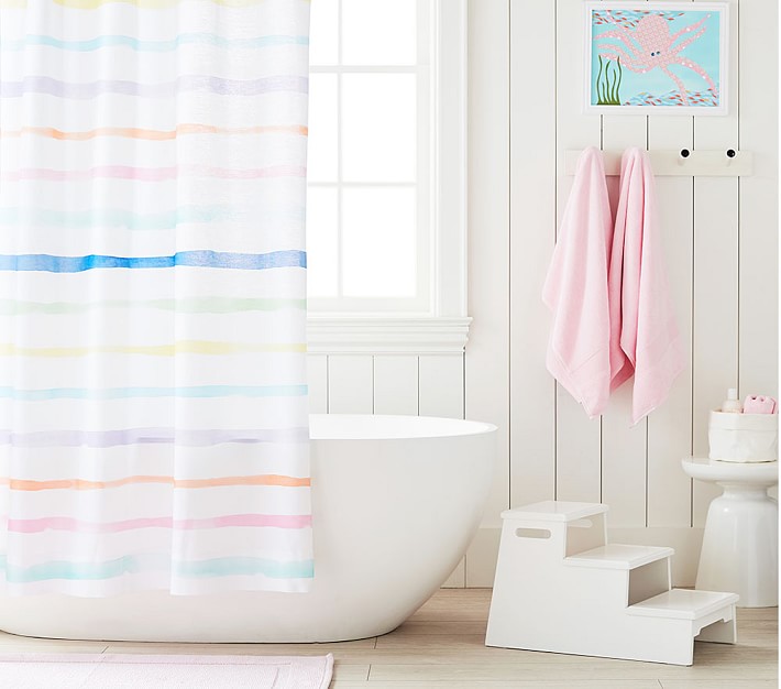 Rainbow Stripe Kids Shower Curtain, Kid Girl Shower Curtain