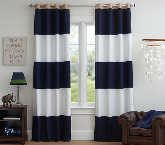 Pottery Barn Kids Chevron Black Out Curtains Navy Baby Nursery Lot Of 4 Panels 
