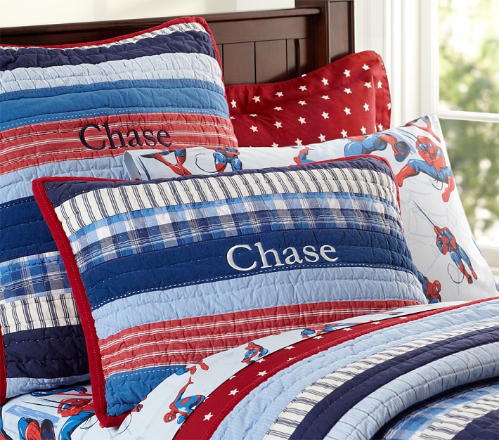 Details about   pottery barn patchwork nautical twin quilt standard sham plaid stripe check 