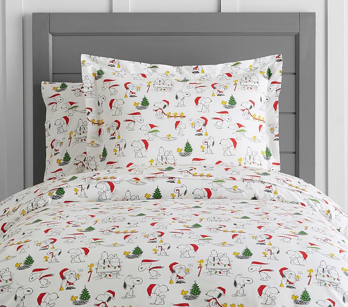 Details about   Pottery Barn Queen Peanuts Snoopy Flannel Sheet Set Organic Christmas Teen Kids 