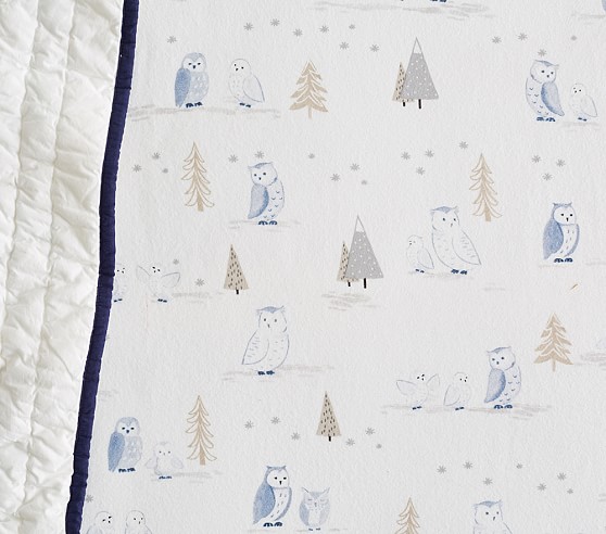 1 POTTERY BARN KIDS OWL FITTED CRIB SHEET BLUE NEW 