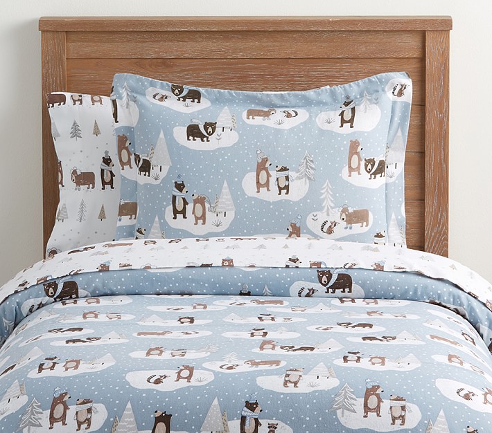 Organic Flannel Winter Bear Kids' Duvet Cover | Pottery Barn Kids