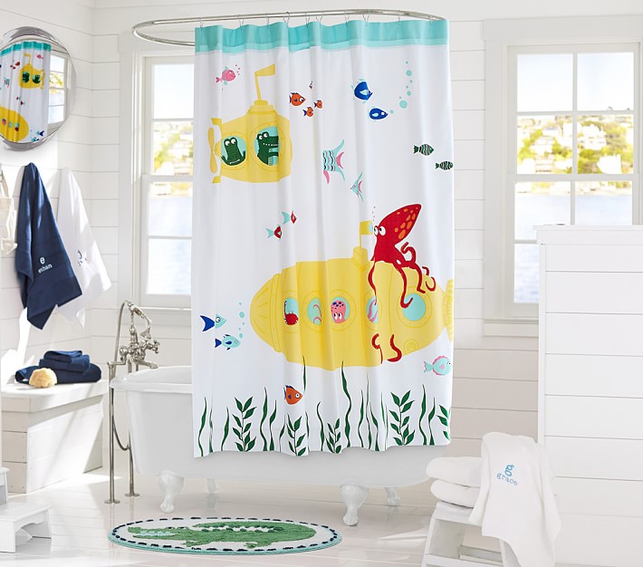 Details about    Pottery Barn Kids Jake's Treasure Pirate ship shower curtain 