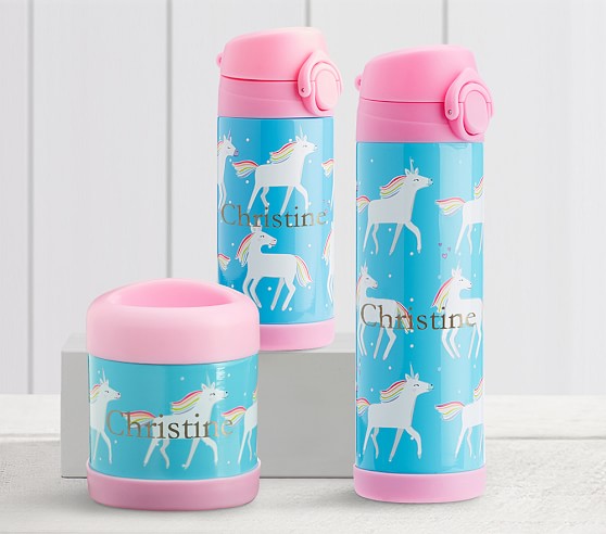 Blue Unicorn Plastic Drinking Bottle & Snack Container 