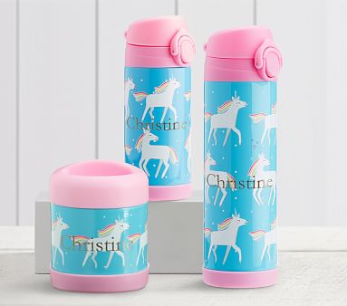 Pottery Barn Kids Unicorn Small Backpack Lunch Box Water bottle Thermos Aqua NWT Pottery Barn Kids Unicorn Small Backpack Lunch Box Water bottle Thermos Aqua NWT