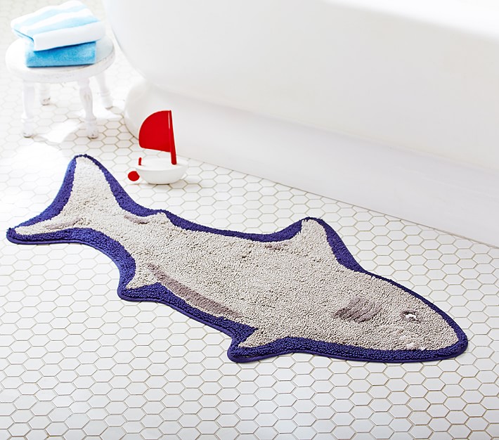 Hurted Shark Fabric Bathroom Waterproof Shower Curtain 12 hooks & Bath Mat 5345 