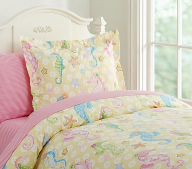 Pottery Barn Kids Bailey Mermaid Twin Duvet Cover Coral Pink NEW 