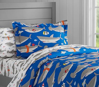 ONE Pottery Barn Kids Preppy Summer Shark Decorative Sham/Pillow Cover NEW 