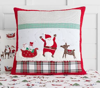 Pottery Barn Holiday Christmas Jolly Santa Pillow cover EURO sham Rudolph gift 
