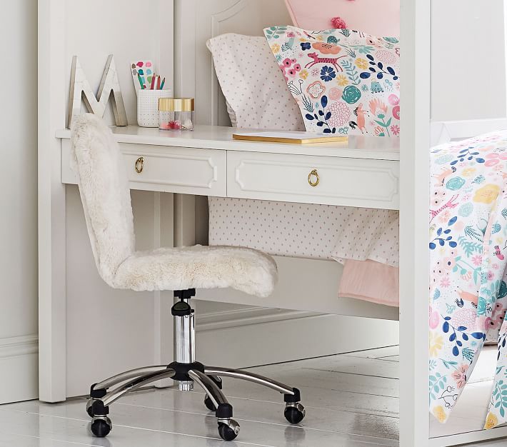 Brushed Nickel Base Round Upholstered Kids Desk Chair Pottery Barn Kids