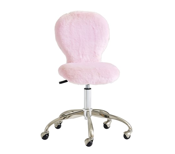 CIMOTA Cute Girls Desk Chair for Kids Furry Rainbow Color Study Chair with Wheels Armrest Swivel Child Rolling Computer Chair for Girls Boys Bedroom Vanity