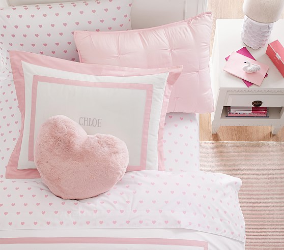 Pottery Barn Kids Bright Pink HEART Toddler Duvet/Fitted Sheet/Pillowcase Crib 
