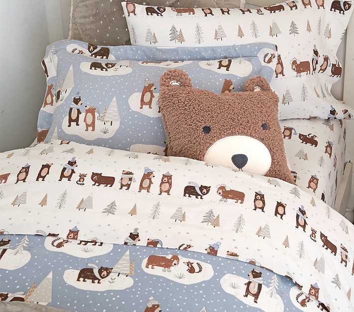 Organic Flannel Winter Bear Kids' Sheet Set | Pottery Barn Kids