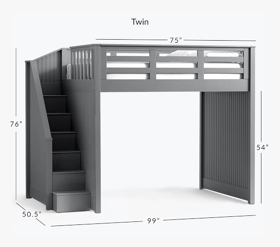 Catalina Stair Loft Bed For Kids, Staircase Twin Bunk Bed Dimensions