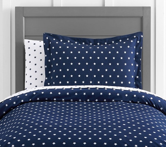 Pottery Barn KIDS Organic Funny Faces Full Queen Duvet Cover Blue Multi Color 