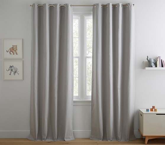 Pottery Barn Kids Set of 2 Quincy Cotton Canvas Blackout Curtains 63" Gray 