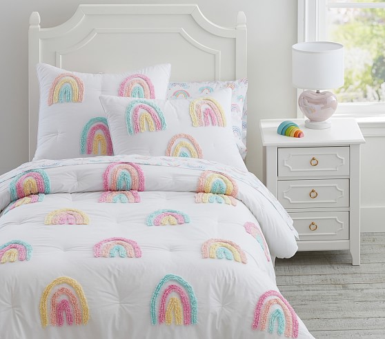 2 Pottery Barn Kids Rainbow Quilted Standard Shams NWT Pink Hearts NWT 