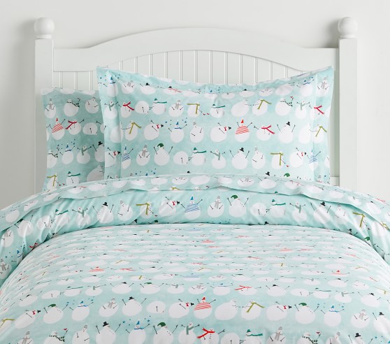 Pottery Barn KIDS ORGANIC FLANNEL SNOWMAN DUVET COVER-FULL/QUEEN SIZE-NWT 
