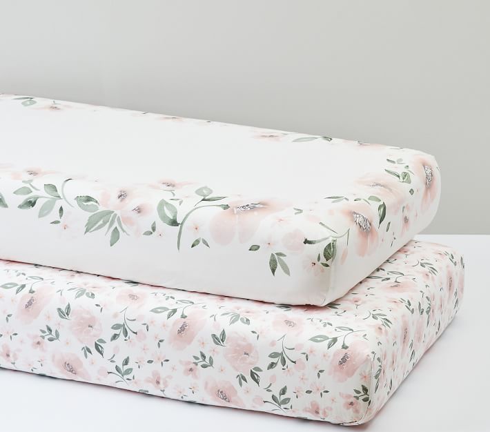 Meredith Picture Perfect & Allover Floral Organic Crib Fitted Sheet Bundle Set of 2 Pottery