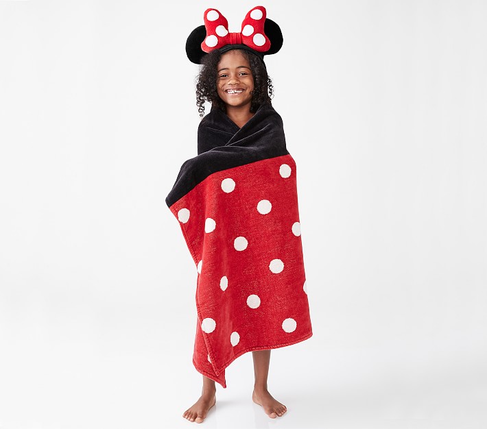 MinnieMouse Disney red Dress with Polka dot and Flowers Its All About Minnie Hooded Poncho Girls Towel