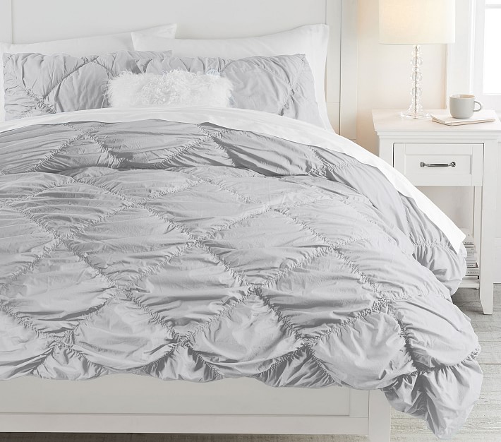 ruched diamond organic duvet cover