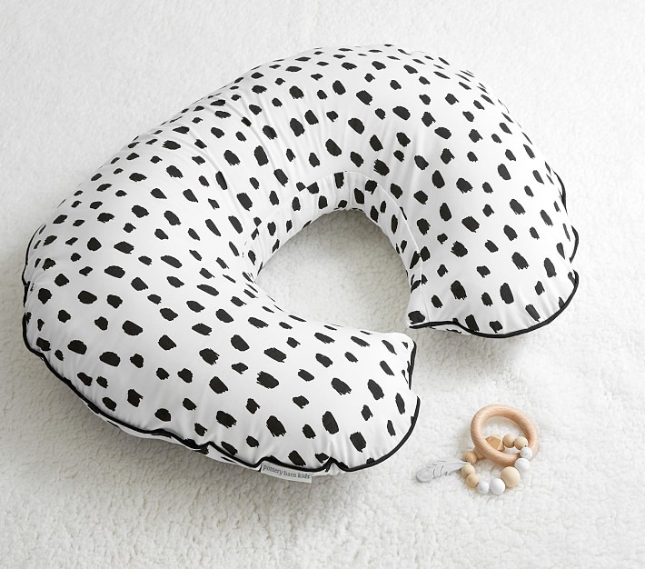 Nursing Pillow Slipcover Gray Grey with White Polka Dot Print 