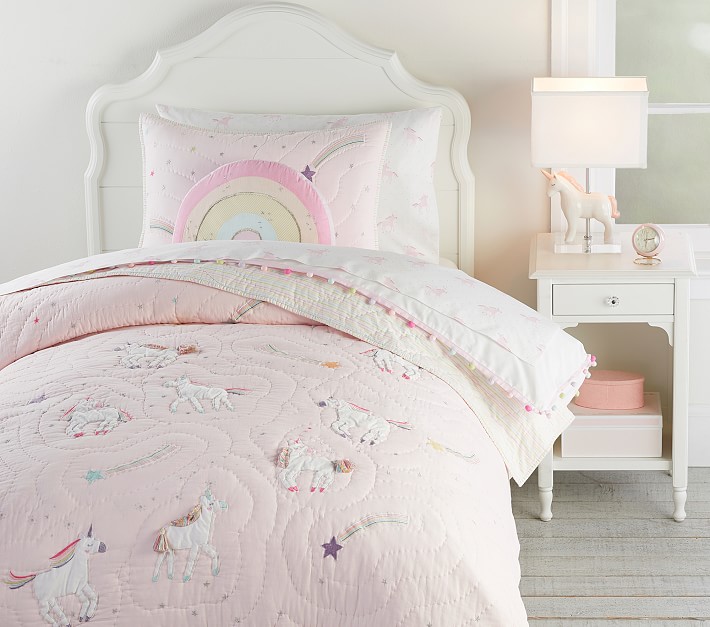Full/Queen, Pink Unicorn Home & Main Kids 3 Piece Reversible Plush Quilt & Pillow Sham Set