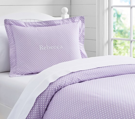 New Pottery Barn Kids Ruffle Dot Duvet Cover Twin White with Purple Polka Dots 