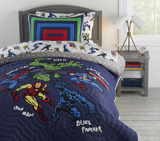 Pottery Barn Kids Justice League Quilted Pillow Sham Navy Green Standard NEW 