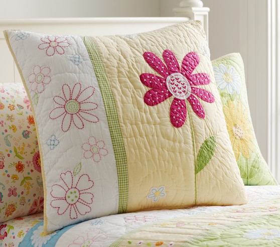 Details about   Pottery Barn Kids HAPPY DAISY flower Standard pillow sham Daisies pink green 