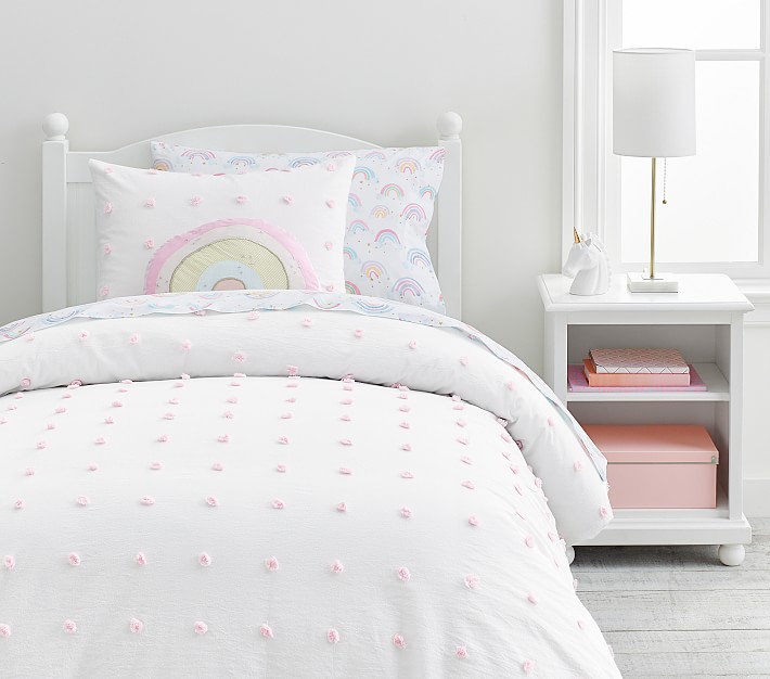 white tufted dot comforter