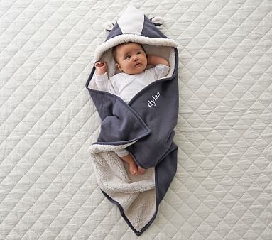 Newborn Infant Soft UK Cotton Swaddle Hooded Blanket Tractor Print Boys 30” 75cm 