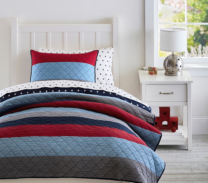 Block Stripe Kids Comforter Set, Twin Bed Quilted Bedspread