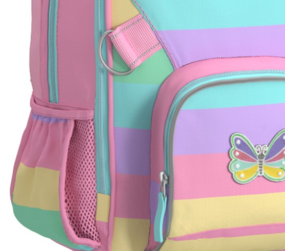 Pottery Barn Kids Fairfax Pastel Pink Stripe Backpack Small Butterfly Patch 