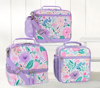 NEW Pottery Barn Kids Mackenzie Classic LUNCH BOX BAG Bouquet Floral Teal Pink! 