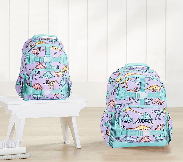 Mackenzie Lavender Multi Dinosaur Backpacks | Pottery Barn Kids