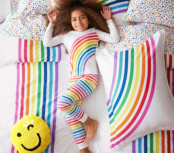 Pottery Barn Teen Queen Size Flour Shop Rainbow Comforter Shams Set Smile Pillow 