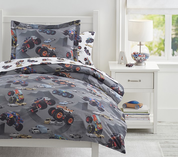 Hot Wheels Monster Trucks™ Organic Duvet Cover & Shams | Pottery Barn Kids