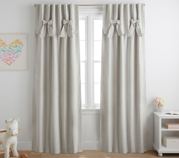Evelyn Linen Blend Bow Valance Kids Blackout Curtain | Pottery Barn Kids