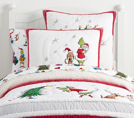 Pottery Barn Kids Cotton Grinch Full Queen Duvet Shams Christmas Bedding Set 