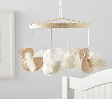 monique lhuillier gold swans musical crib mobile