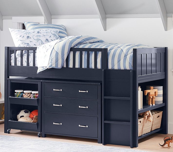 queen low loft bed with storage